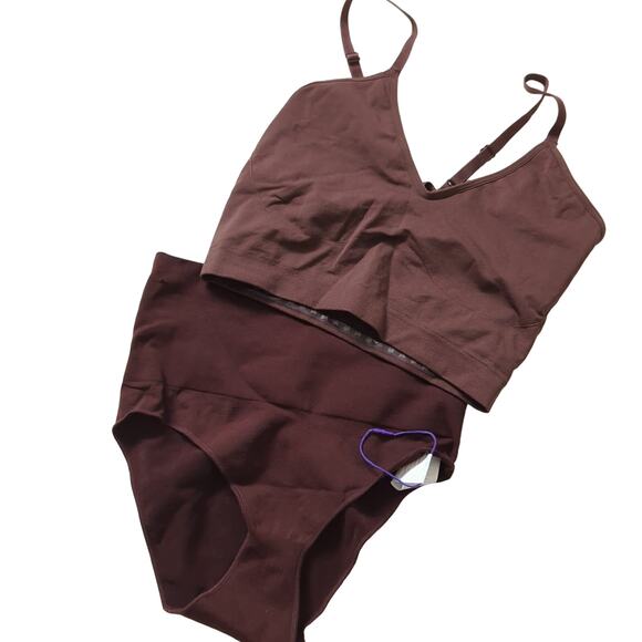 Yitty Lizzo Womens 2-Pc Shapewear NWOT Chocolate Brown High Rise Longline Ba M/L - Picture 3 of 6